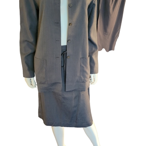 Kasper Suit 3piece Blue Stripes 8 Jacket Pants Skirt - Picture 1 of 5